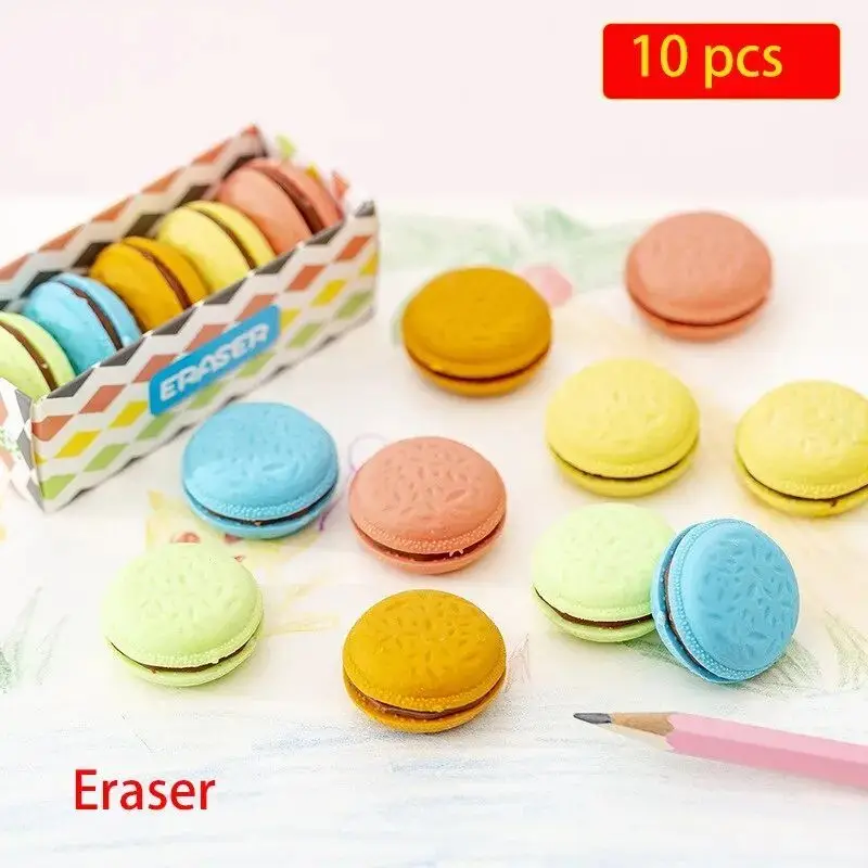 10pcs Children Eraser Stationery Macaron Colored Sandwich Biscuit Eraser Creative Cute Elementary School
