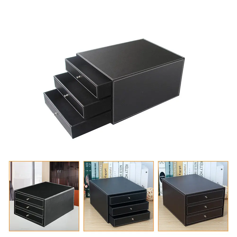 1Pcs A4 크기 3단 서랍 책상 정리함 사무실 홈 학교 거실 침실 PU 스토리지용 데스크탑 파일 상자