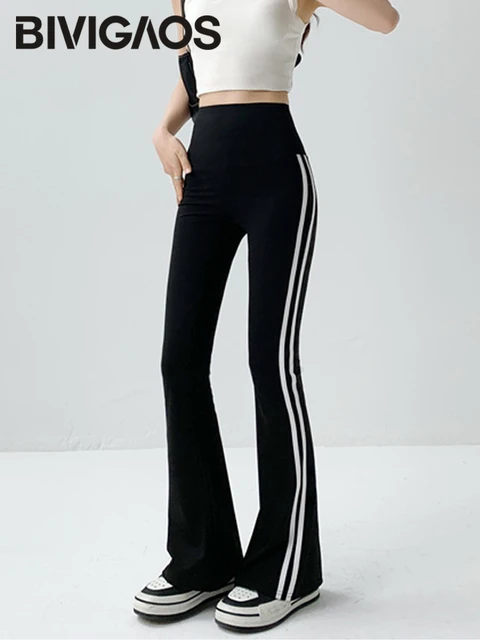 BIVIGAOS Striped Black Micro Flared Shark Pants Women High Waist