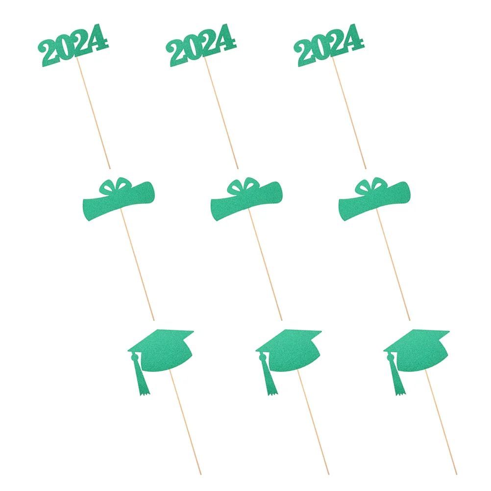 

9 Pcs Party Decorations Ornament 2023 Grad Vase Arrangement Graduation Picks Wooden Centerpieces for Tables Topper Congrats