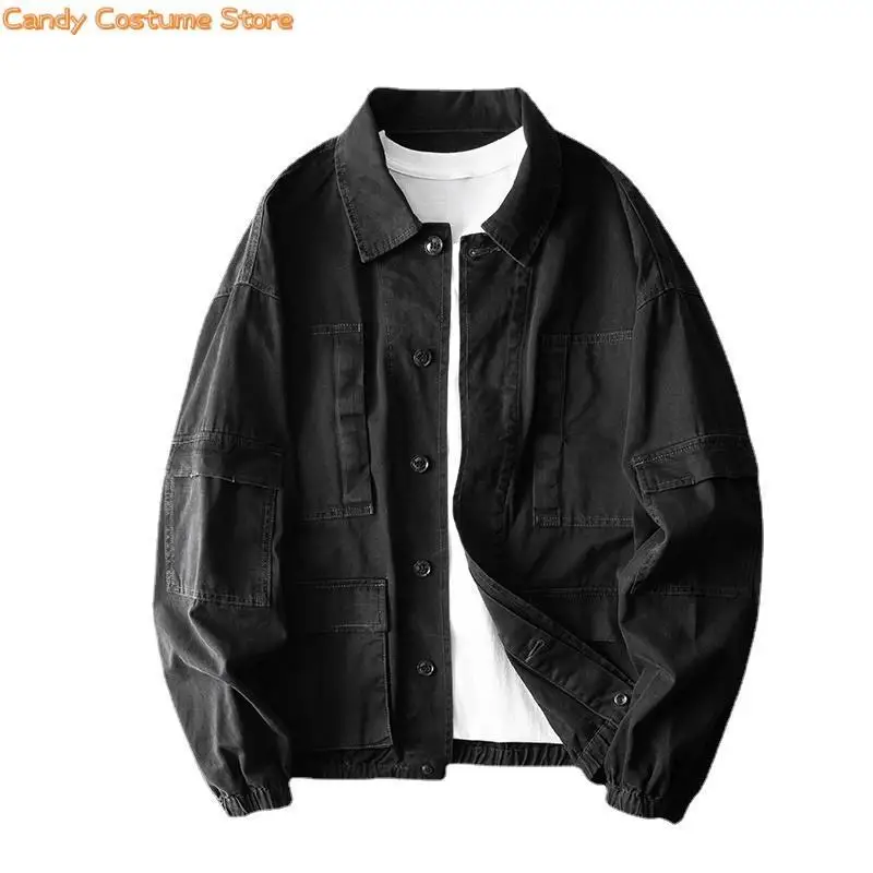 Men's Cargo Jacket Coat Cardigan Male Pockets Casual Outerwear Streetwear Hip Hop Autumn Safari Style Vintage
