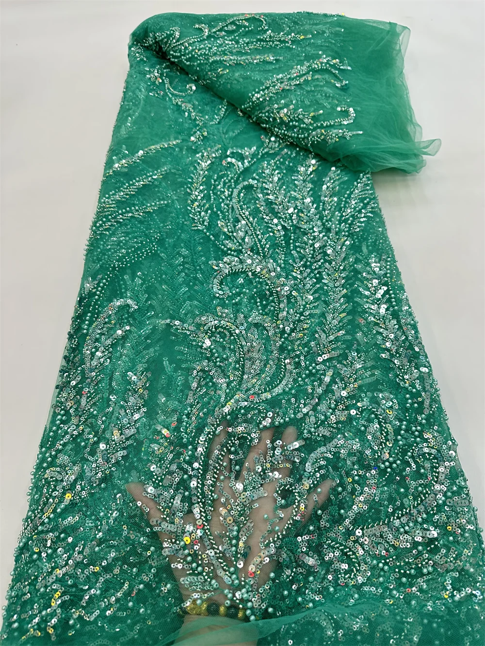 

Green Lace Fabric 2023 High Quality African Sequins Lace French Tulle Lace Fabric Swiss Lace Nigerian Mesh Fabrics For Dress
