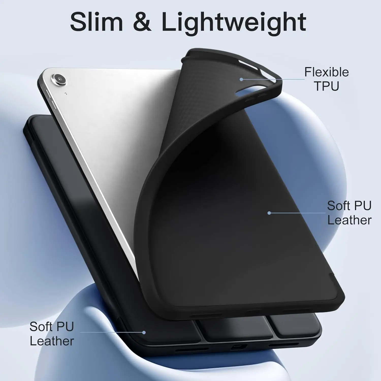 Tri-Fold Stand Protective Tablet Cover with Soft TPU Back and Auto Wake/Sleep Function