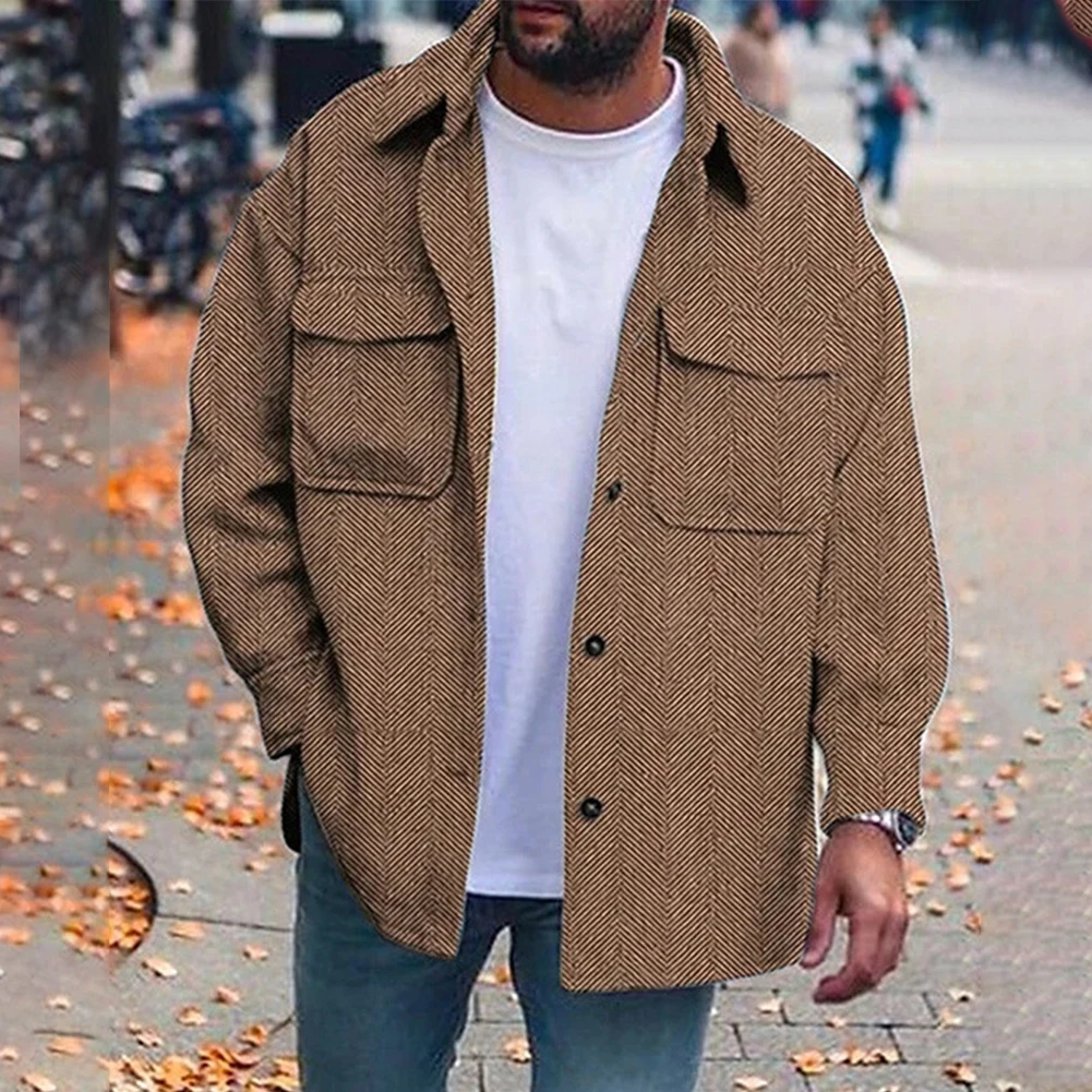 

Мужская однобортная куртка с лацканами, однотонная Повседневная однобортная рубашка из полиэстера, зима 2019