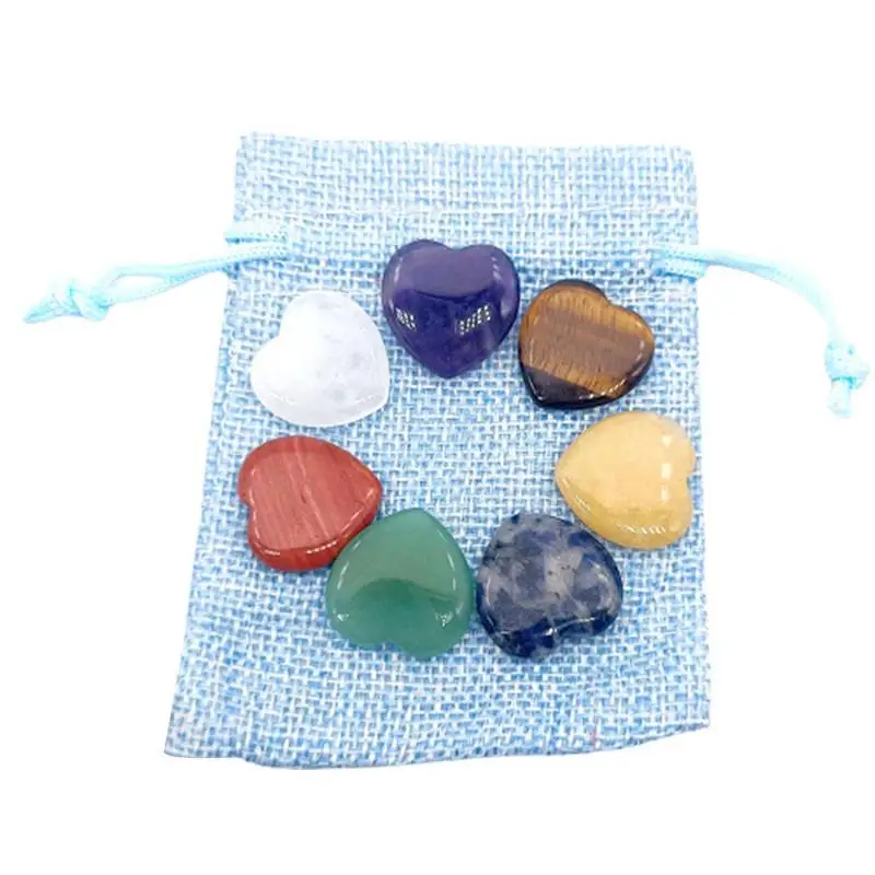 

Chakra Heart Stones 7pcs Quartz Crystals Love Heart Shaped Carved Clear Quartz Pocket Palm Thumb Gemstone Chakra Reiki Energy