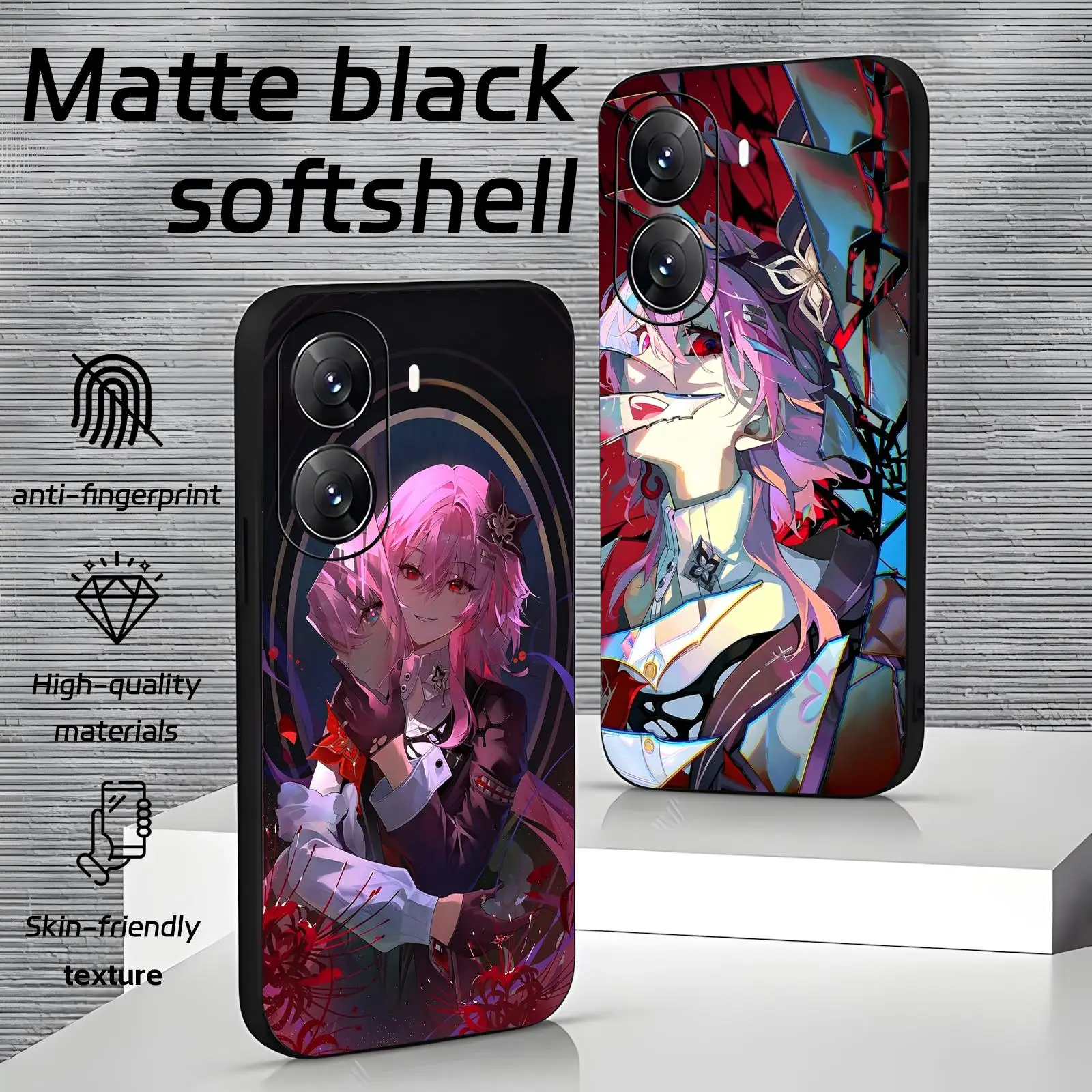 Stylish Black Shockproof Phone Case with Honkai Star Rail Cerydra Design