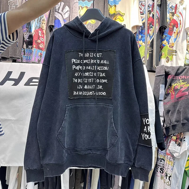 

Forgiveness Vintage Washed And Worn Out Hoodie Patch Panel Heavy Craft High Street Large Black Hoodie