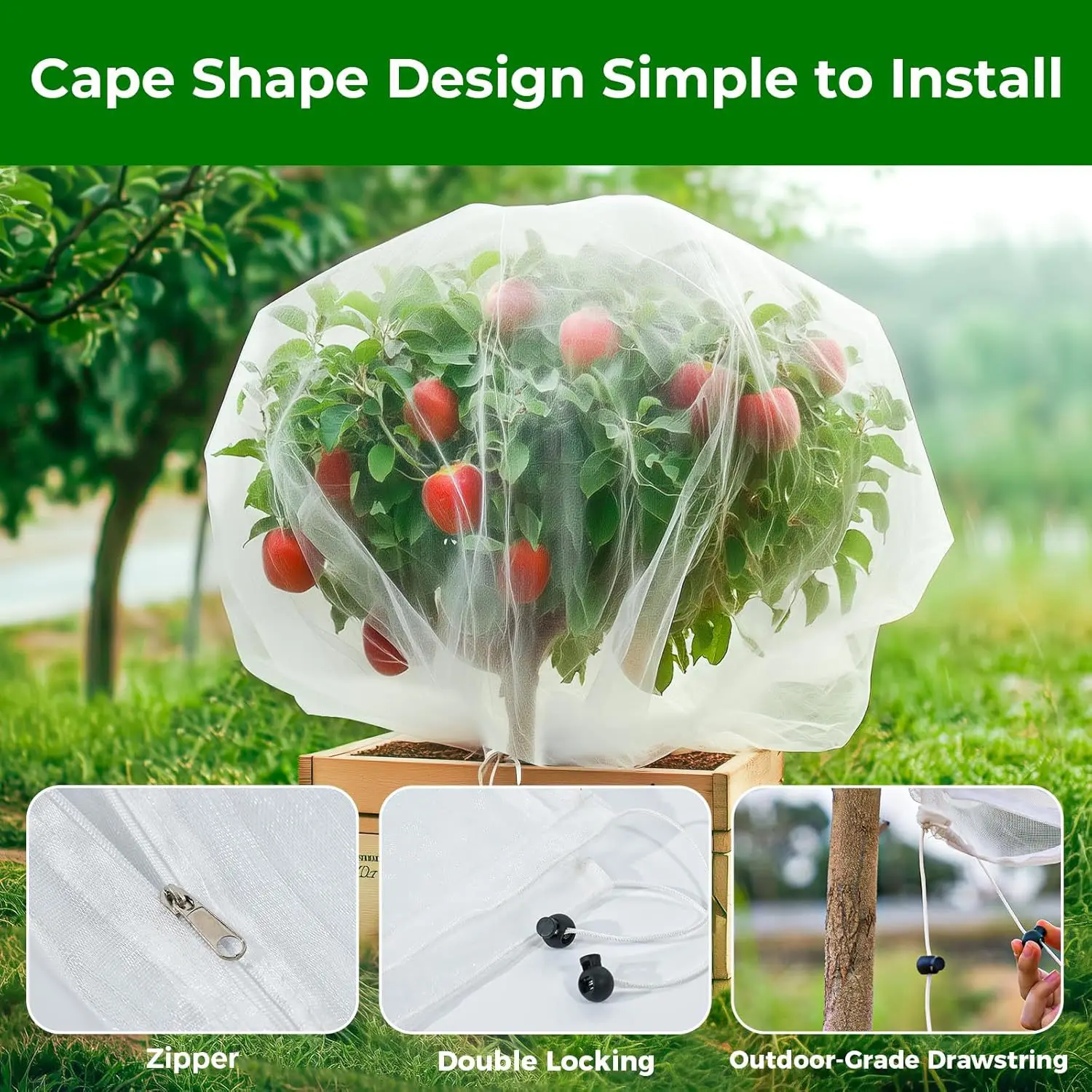 Large Fruits Tree Garden Netting Cover with Drawstring Zipper for Garden