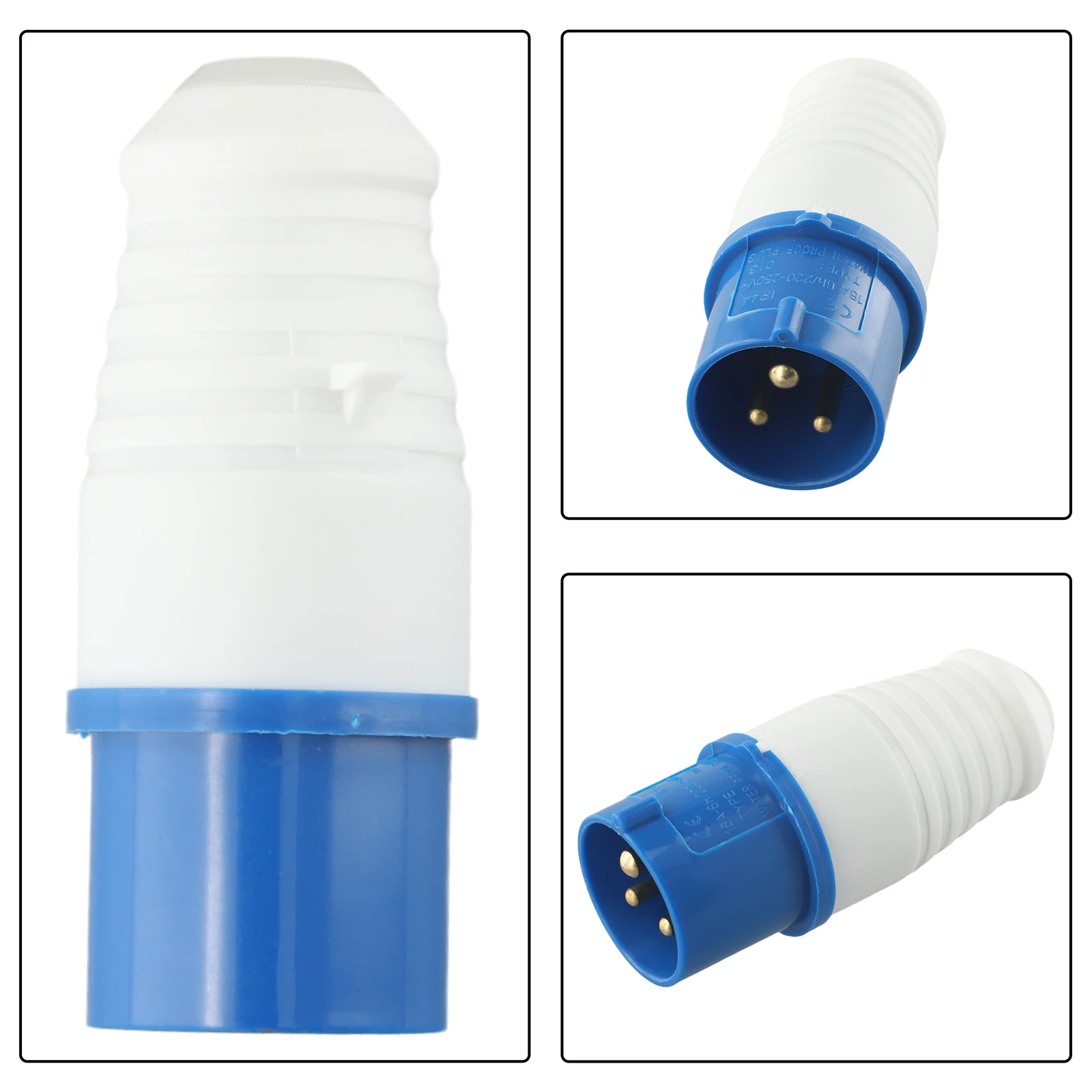 Adapter Connection Plug 16A 240v ABS+Metal Blue And White Direct Mount IP44 Mains Plug For Most Automotive New