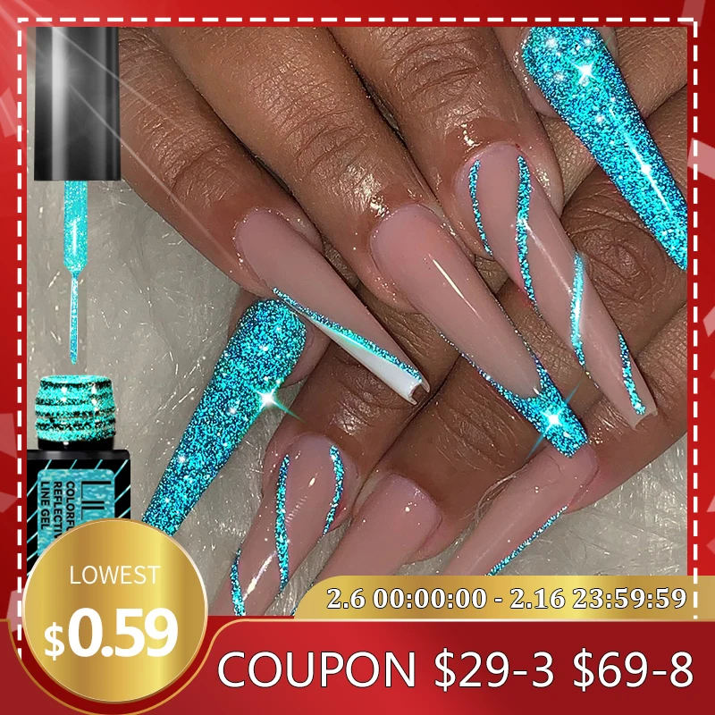 Lilycute 5Ml Riflettente Glitter Liner Gel Smalto Per Unghie Scintillante Linea Francese Pittura Gel Semi Permanente Vernis Accessori Per Unghie