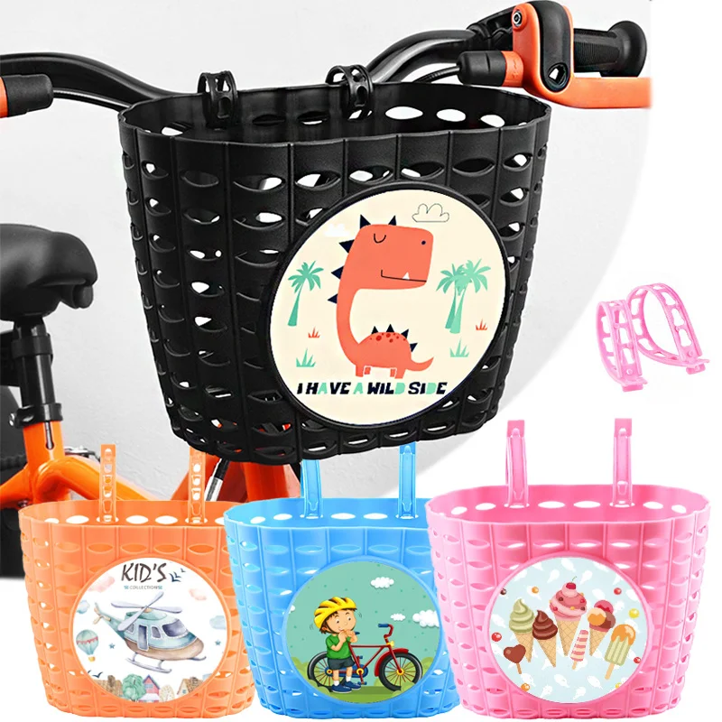 Kids Bicycle Front Handlebars Bags Waterproof Plastic Bike Panniers for Boy Girl Cycling Generic Bike Basket Set with Stickers bike bag bicycle bag bicycle basket bike accessory tools storage bag
