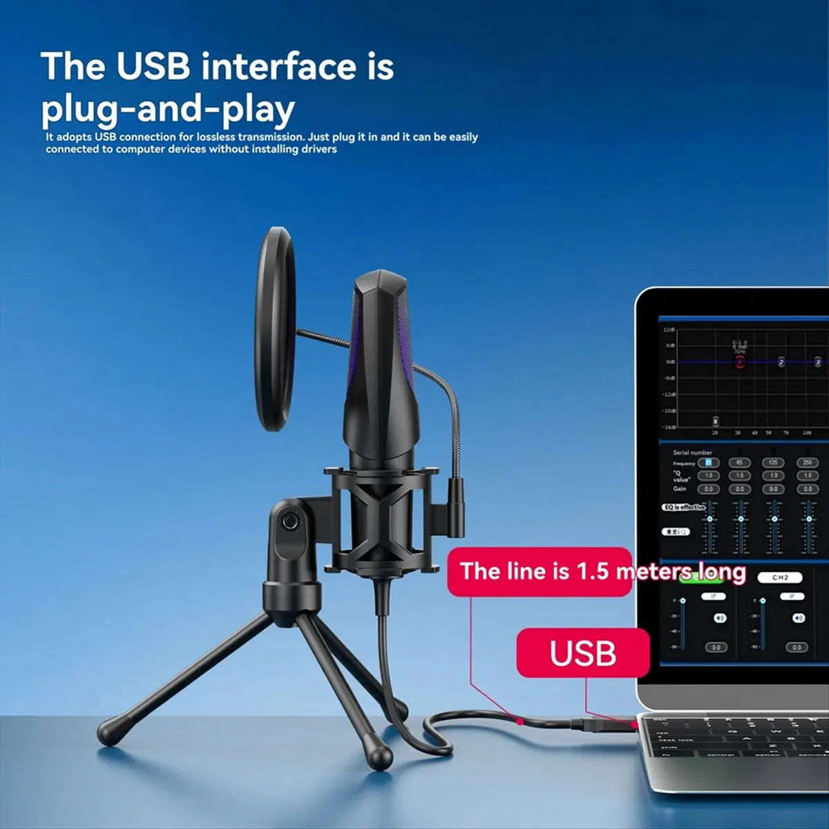 A10R 데스크탑 USB 콘덴서 마이크 RGB 게이밍 마이크 라이브 스트리밍, 노래방, 게임, 화상 회의용 마이크