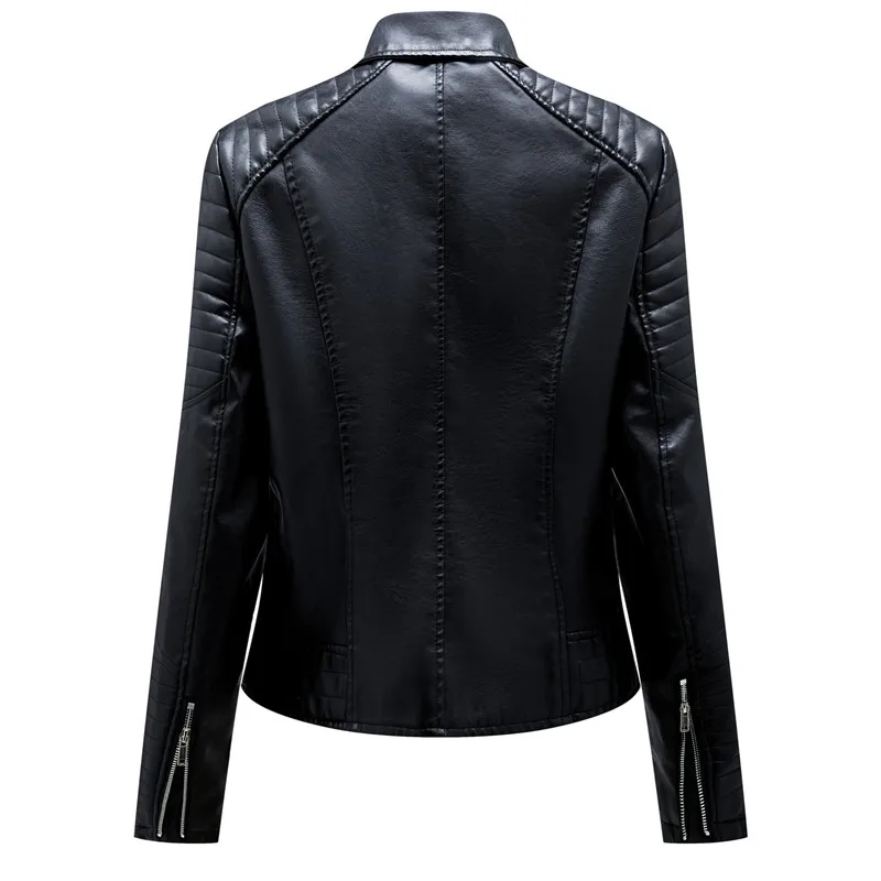 2024 New Fashion Women Faux Leather Jacket Spring Autumn