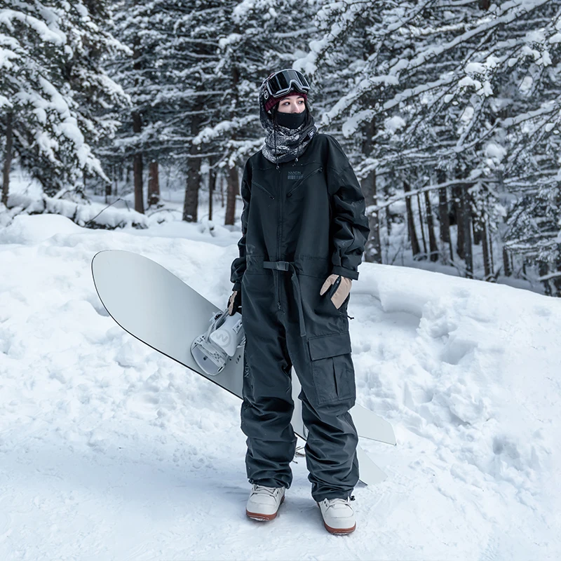 NANDN Men Women One-Piece Ski Jumpsuit Outdoor Sports Snowboard Jacket Warm Jump Suit Waterproof Winter Clothes Overalls Hooded