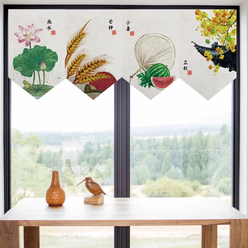 

Chinese Triangle Flag Curtain Partition Traditional Holiday Home Kitchen Decoration Short Curtain Window Covering