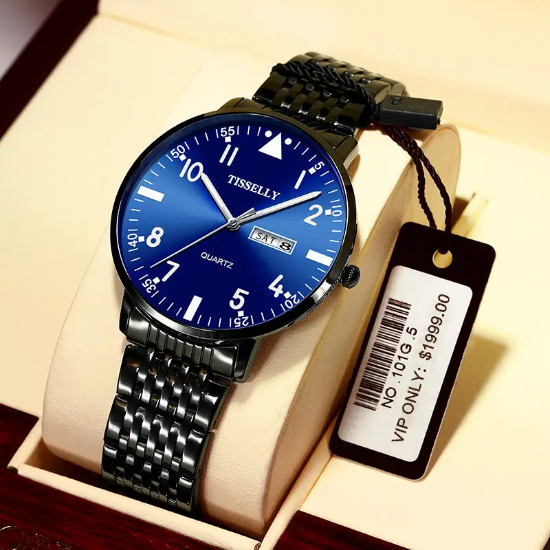 

2022 TISSELLY Men Watches Stainless Steel Luminous Waterproof Quartz New Fashion Sport Watch Luxury Casual Relogio Masculino