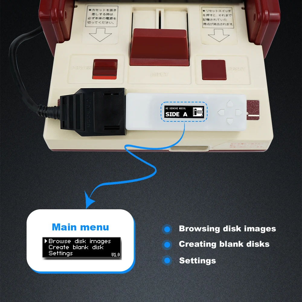 

Black and White FDSkey Disk System Drive Emulator with OLED Display Support MicroSD Game Card For AV FC Famicom Console