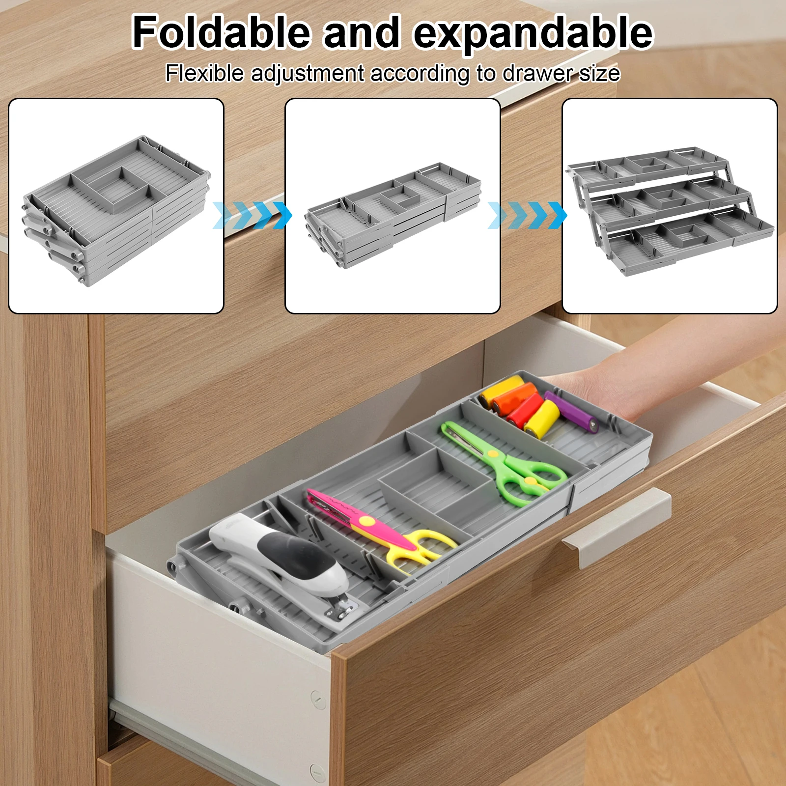 2/3 Tier Drawer Organizer Storage Tray Expandable Drawer Organizer Plastic Multi Level Folding Desk Jewelry Storage Organizer 2