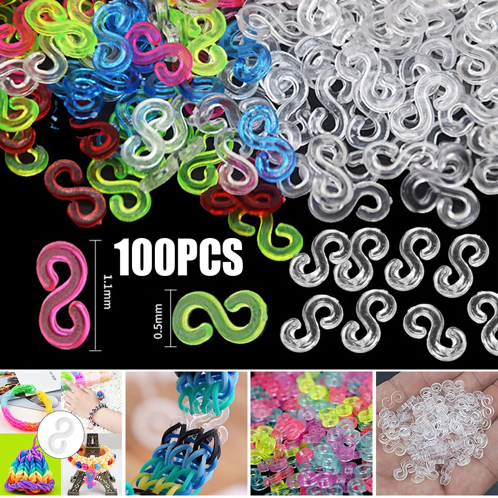 100PC Plastic S clips For Loom Bands Refill Knit Kit DIY Ring Jewellery Bracelet