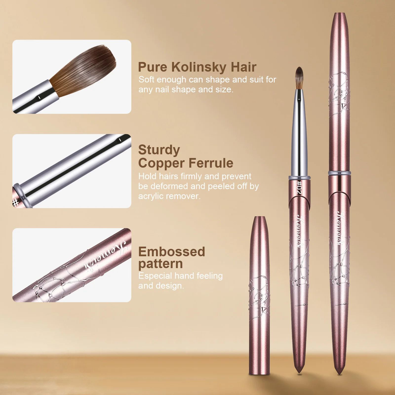 Acrylic Nail Brush Kolinsky Hair Bristles Round Shaped Handle for Application Nailar