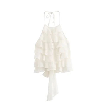 Summer Women Bow Halter gilet senza maniche elegante con frange Sexy Top Vest Fashion Lady Bustier bretella vestiti femminili 1