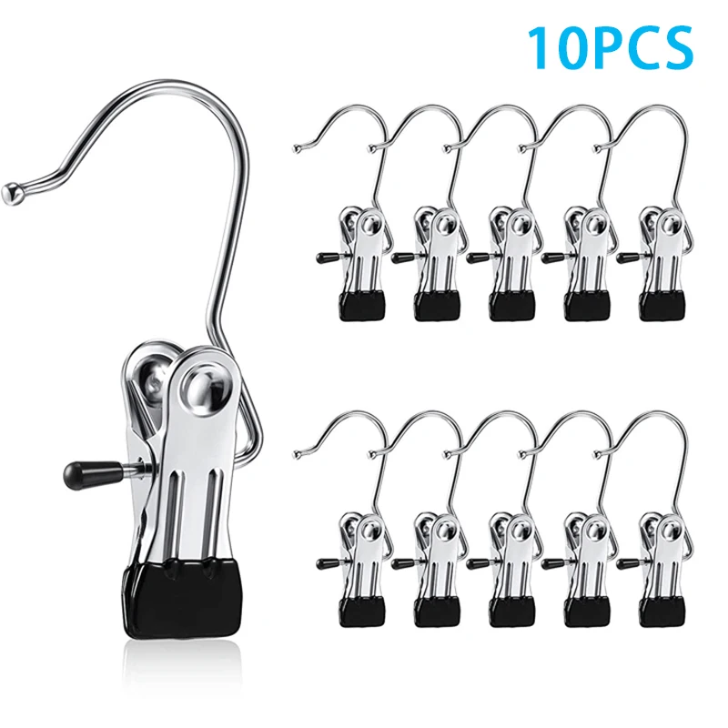 

10pcs Multifunctional Pant Rack Stainless Steel Trouser Hanger Drying Clothes Peg Clip Sock Hat Clothespin Cabinet Storage Clamp