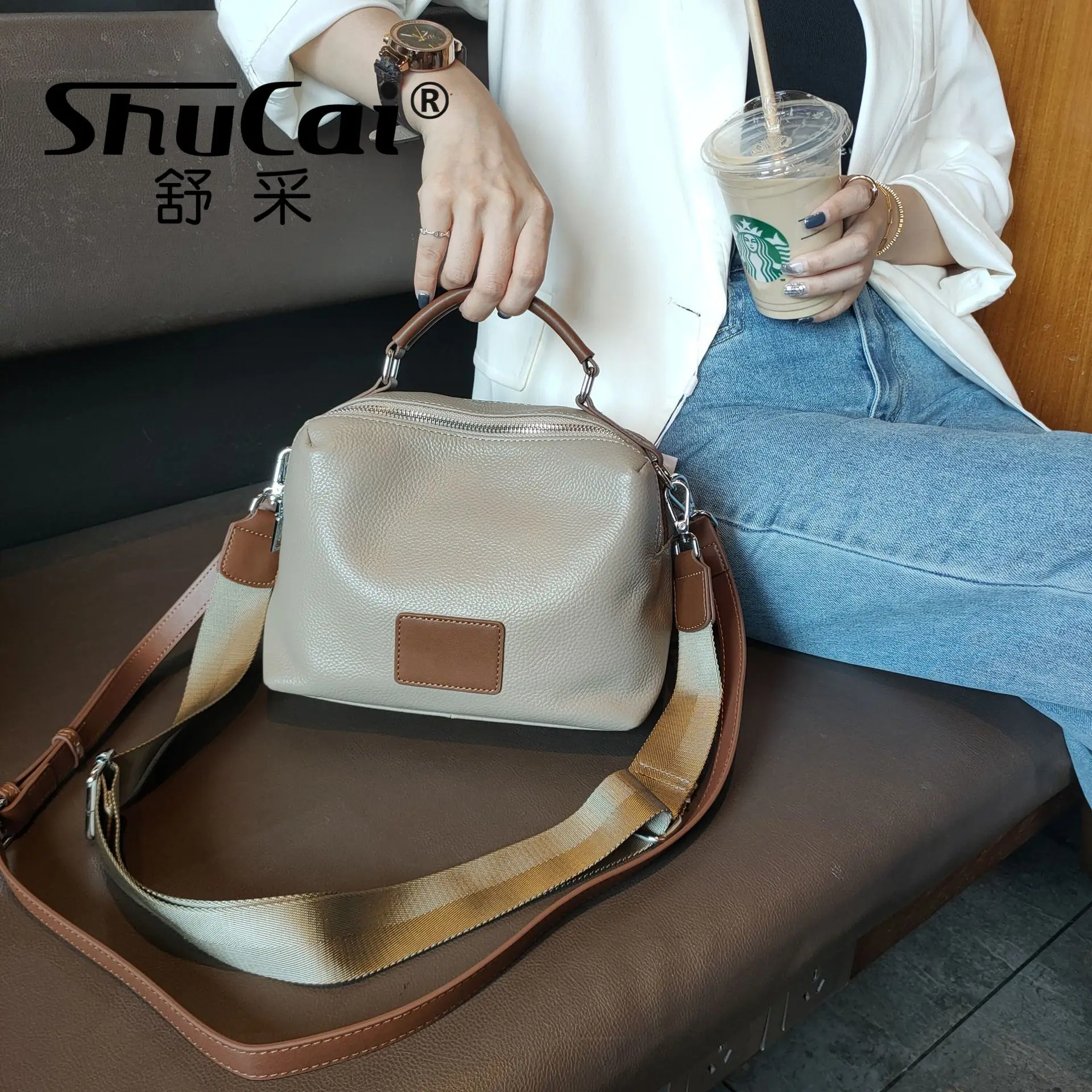 SAFERIDO 2025 New autumn and winter popular cowhide box bag commuter fashion shoulder oblique span bag elegant temperament handbag women