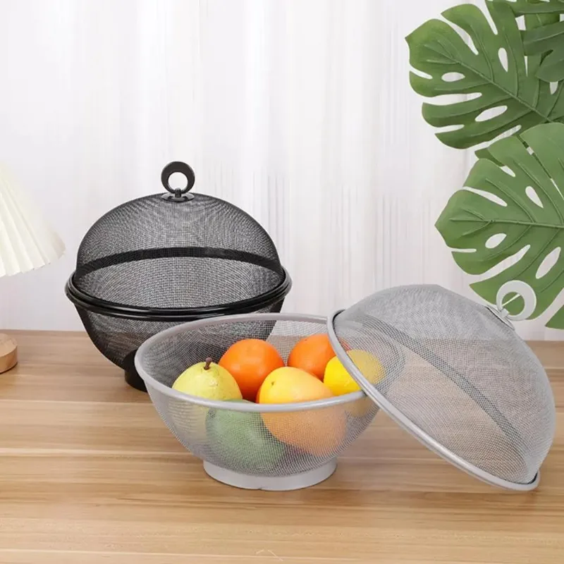 

Mesh Fruit Basket with Lid Large Capacity Food Grade Prevent Fly Stainless Steel Kitchen Drain Basket Vegetables Fruit Holder