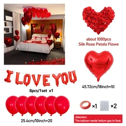 Romantic Red Love Balloon Set with Petal Accents for Valentine's Day or Wedding Anniversary Decor (I LOVE YOU)