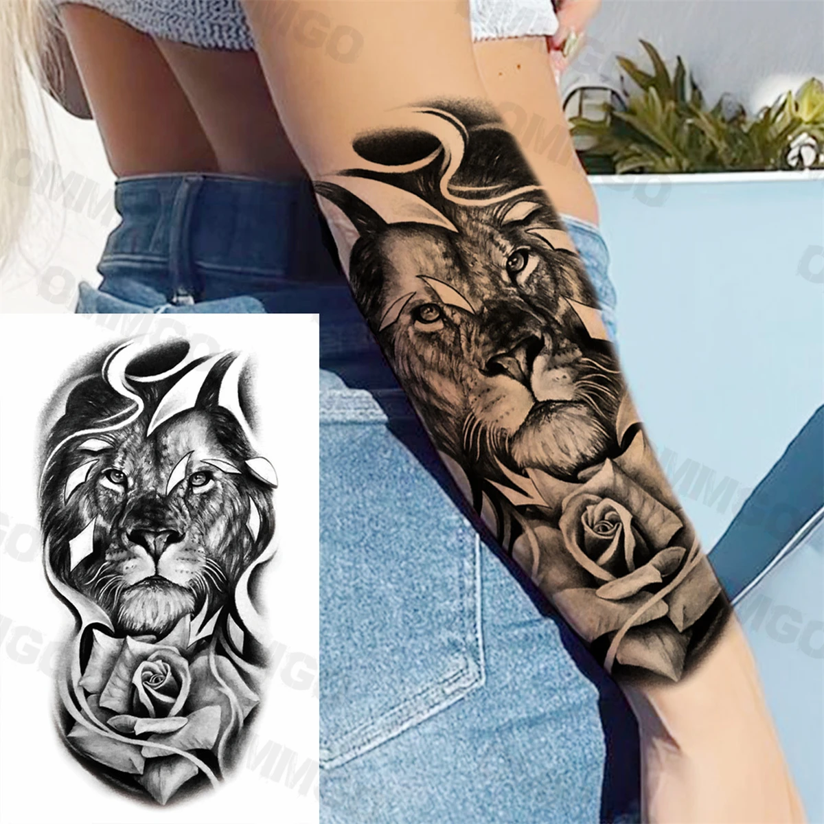 

Realistic Lion Rose Flower Temporary Tattoos For Women Adult Girl Owl Tiger Fake Tattoo Sticker Body Art Decoration Tatoos Decal