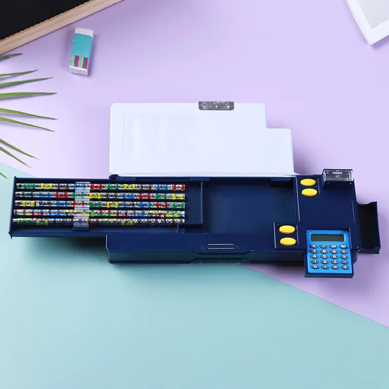 계산기 문구 상자와 함께 제공 유행 초등학교 창조적 인 선물 소년 양면 연필 케이스 다기능