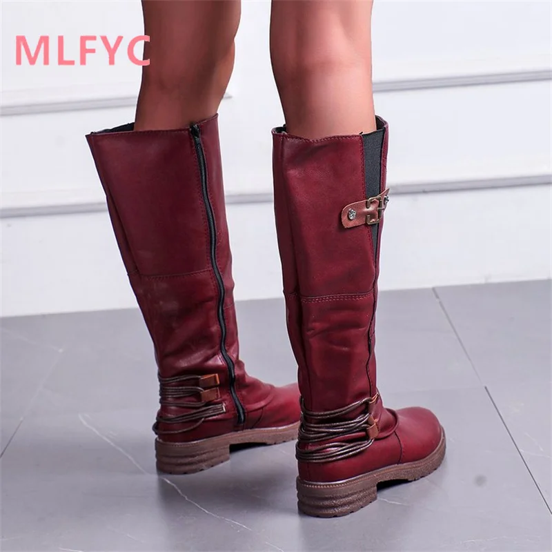 High Boots Cowboy Boots Winter Women's Zippered Round Toe Boots Outdoor Fashion Knight Boots Knee High Boots Women Designer