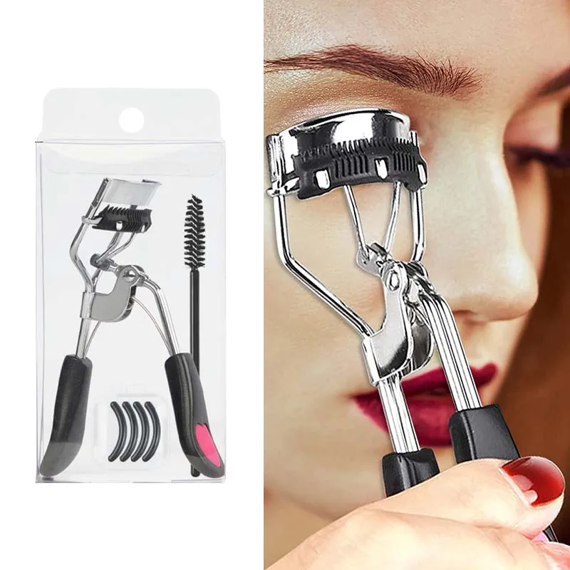 1 Set Professional Curved Eyelashes Eyelash Curler with 4 Replacement