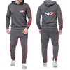 New Men N7 Mass Effect Logo Tracksuit Hoodies Casual Solid Color Thick Pullover Long Pant 2-piece Set Autumn Jogger Sports Suit 2