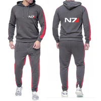 New Men N7 Mass Effect Logo Tracksuit Hoodies Casual Solid Color Thick Pullover Long Pant 2-piece Set Autumn Jogger Sports Suit 2