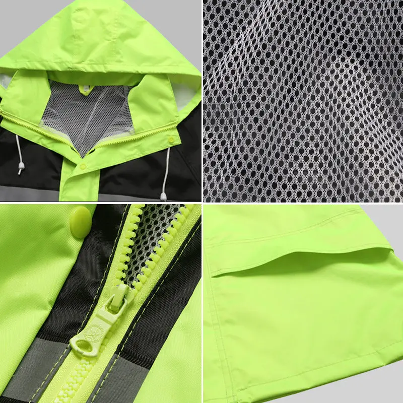 Hi Vis 레인 세트, 통기성 레인 팬츠, 반사 줄무늬, 방수 레인 웨어, 사이클링 하이킹, 야외 스포츠용