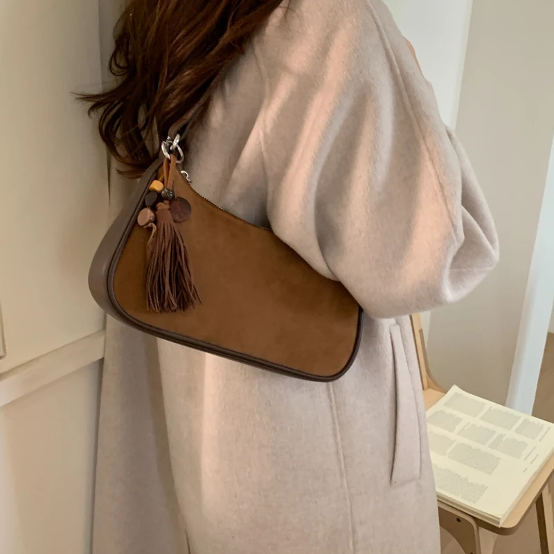 PU Armpit Handbags Purses with Zipper Closure Underarm Bag Saddle Bag Chain with Pendent for Women Ladies Work Travel Commuting