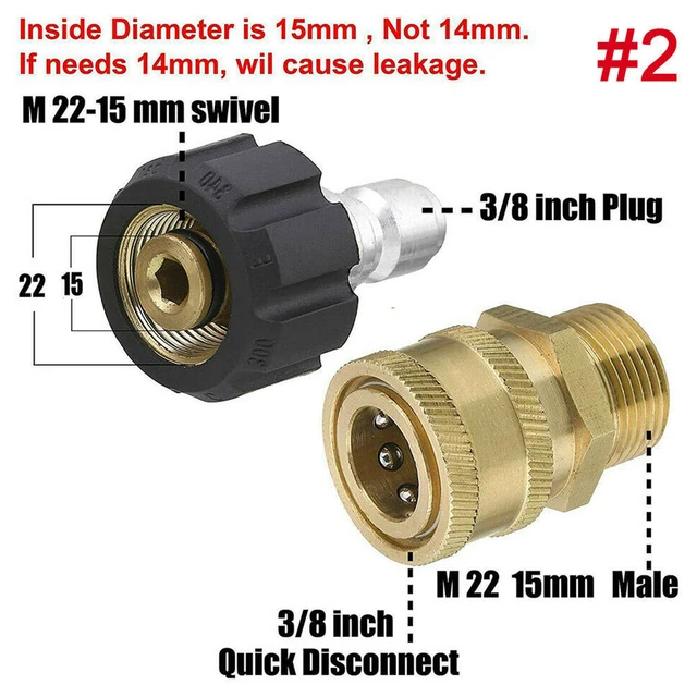 2Db Nyomásmosó Adapter M22 14 Mm 15 -Es Forgatás - 3/8 Hüvelykes Gyors Csatlakozó Elektromos Nyomású Alátétek