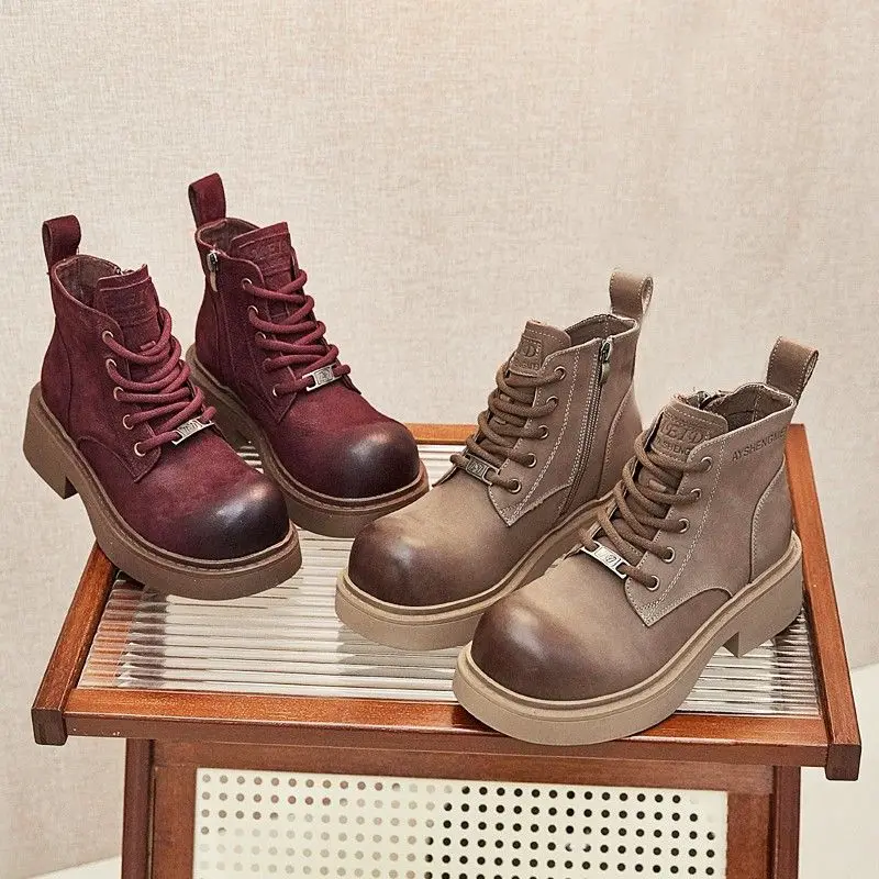 

5.5cm Suede Cow Genuine Leather Ankle Boots Booties British Spring Wedge Autumn Designer Comfy Authentic Platform Women Shoes