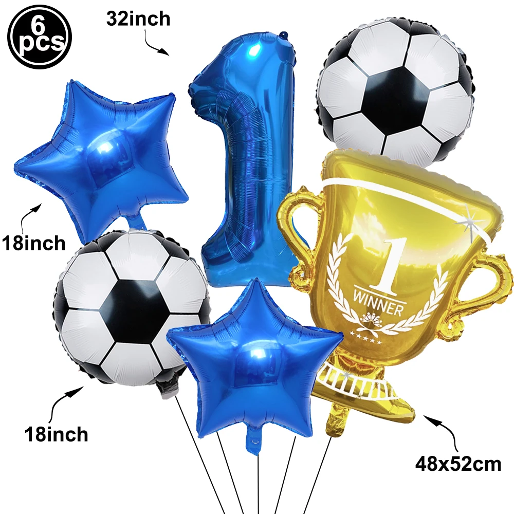 Fußball Geburtstag Dekorationen Fußball Gold Trophäe Rot Blau Anzahl Luftballons Set Fußball Sport Thema Junge Geburtstag Party Dekor – Detail 2