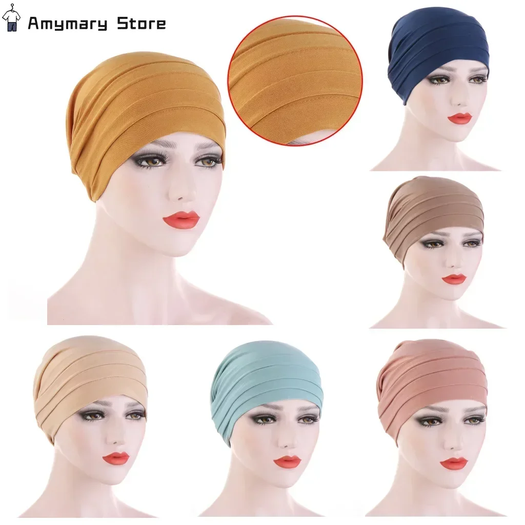 2024 New Winter Candy Color Turban Cap Chemotherapy Headband Forehead Pile Hat Muslim Headscarf Women Hair Accessories