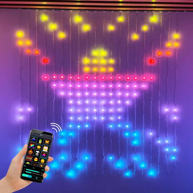 Smart Led Curtain Light Bluetooth App Music Sync DIY Display Picture Text String RGB Colorful
