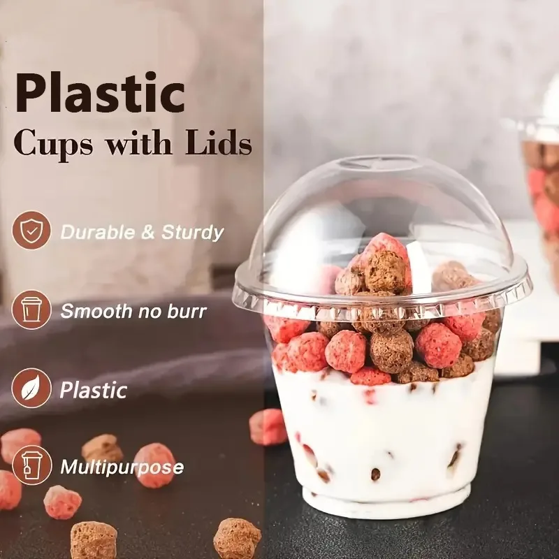 50PCS Disposable Dessert Cups with Cover for Picnic Party Outdoor Gathering
