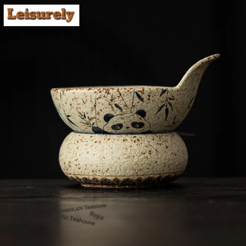 Blue And White Firestone Red Panda Bamboo Tea Separator Infusor Creative Tea Strainer Dispenser Tea Brewing Tea Filter Cha Gift