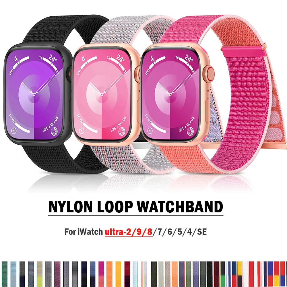 

Nylon loop Strap For Apple Watch Band Ultra-2 49mm 44mm 40mm 45mm 41mm Sport pride Bracelet iwatch Series 9 8 se 7 6 5 4 3