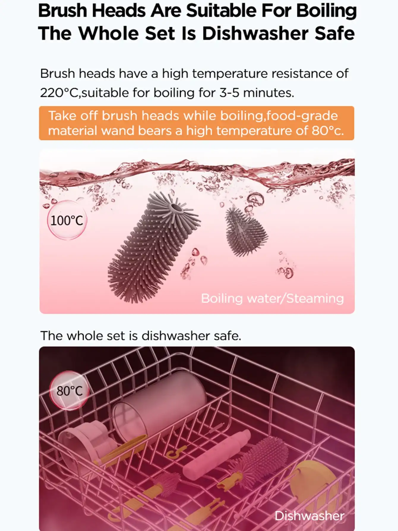 Description Picture 4 of itemortable Bottle Brush Set, ABS Material, with Silicone Brushes, Drain Rack, and Bottle Accessories, with Plastic Handle, for Ages