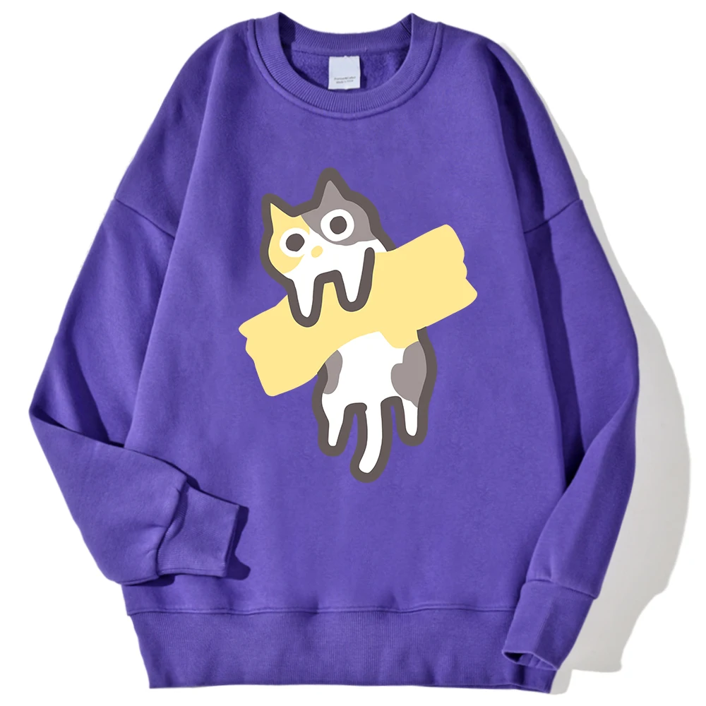 The Tricolor Cat Is Stuck To The Clothes Men Hoodies Fashion Crewneck Sweatshirt Casual Oversize Hoody Autumn Comfortable Tops