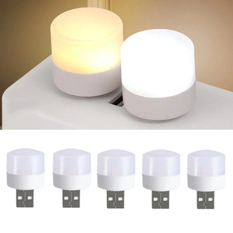 5Pcs USB Plug Lamp 5V 1W Bright Eye Protection Book Reading Light Mobile Power Charging USB Small LED Night Light