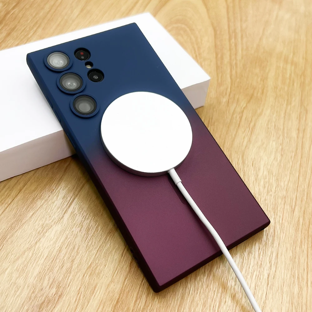 Silikon Farbverlauf Magsafe Hülle für Samsung Galaxy S23 S22 Ultra Note 20 10 Plus S21 S20 FE Wireless Charging Cover_voghion.com