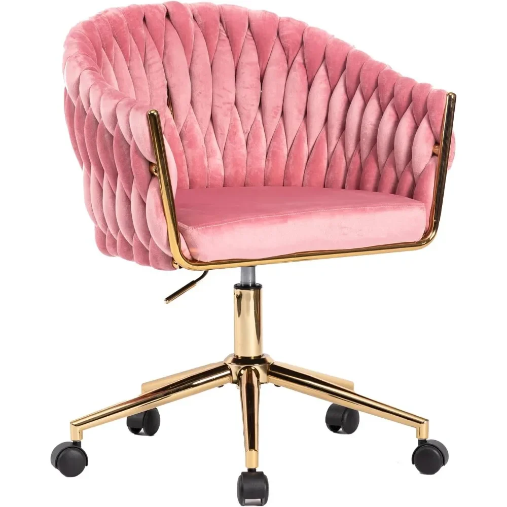 Velvet Office Chair, Pink Desk Chair Vanity Chairs with Wheels,360° Swivel Home Office Desk Chair Computer Chairs, Accent Chair 2